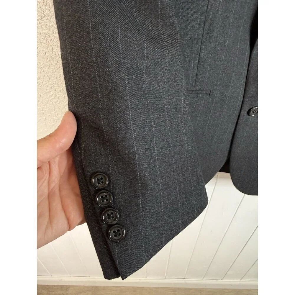 Vtg 90s Burberry Mens Fits 38 Wool Blazer Sports Coat Gray Blue Pinestripe READ